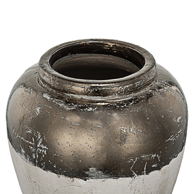 Vase rond en céramique brun Sienna, Hauteur totale - 11 po