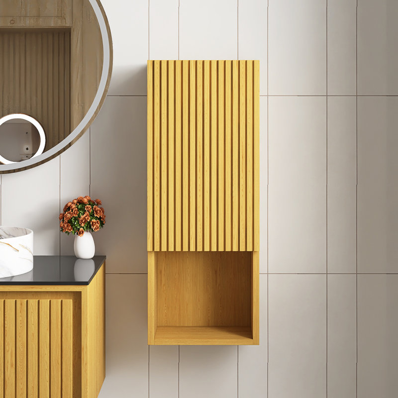 35" Tall Bathroom Wall Mounted Cabinet, Narrow Storage Cabinet With Door And Shelves