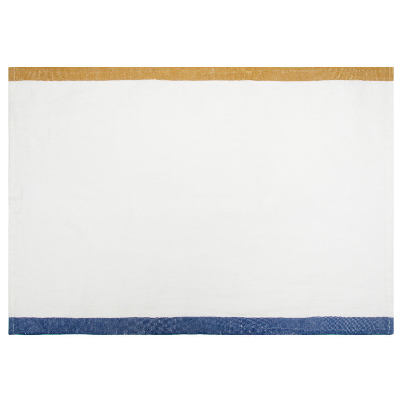 Striped Waffle Tea Towel, Blue/Mustard