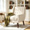 Jaqueze Upholstered White Linen Blend Tufted Wide Back Armchair with Solid Wood Legs