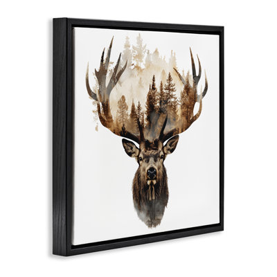  Deer Forest Silhouette Framed Floater Canvas Wall Art by LSR Design Studio