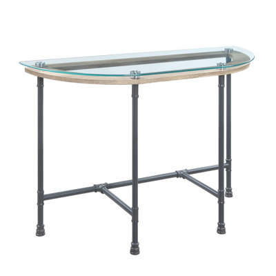 Table de canapé 47 po Brantley, verre transparent et finition gris sable