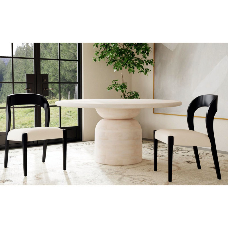 Round Whitewashed Mango Wood Pedestal Dining Table