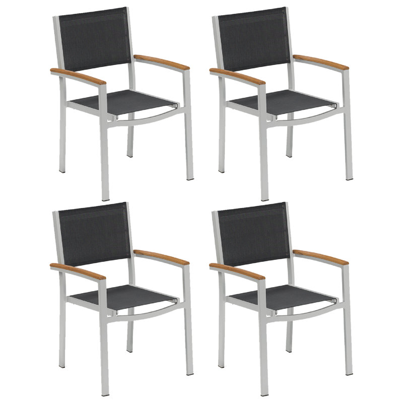 Travira Stacking Patio Arm Chair, Black, Flint, Tekwood Natural