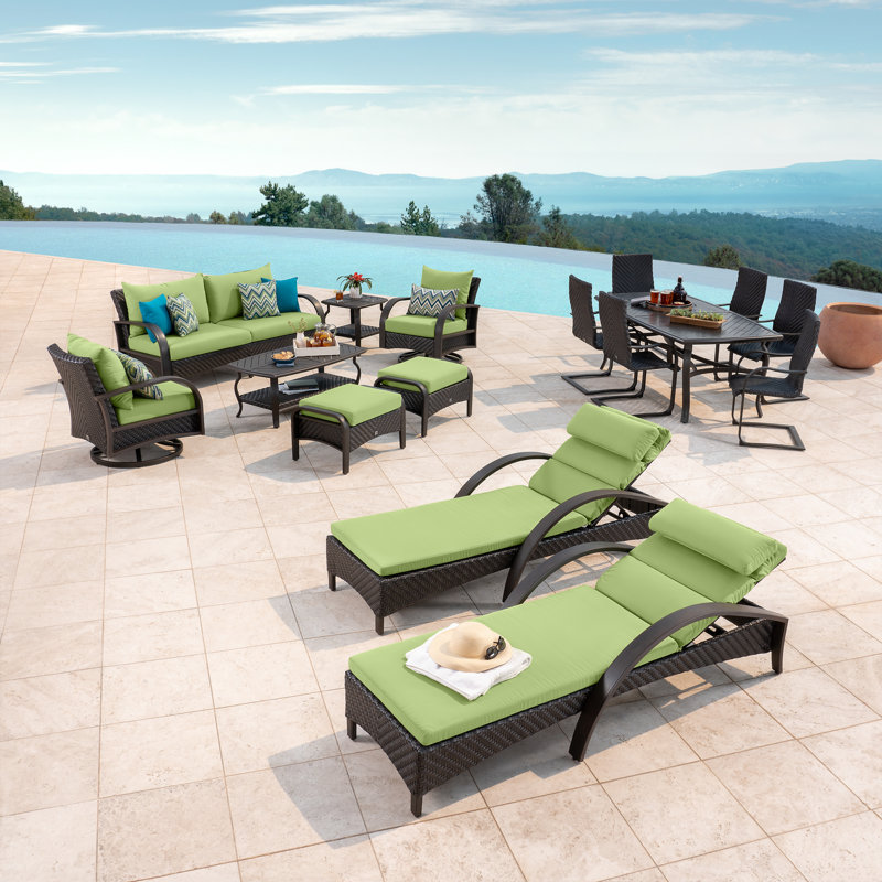 Barcelo 16 Piece Rattan Sofa Set with Cushions, Canvas Ginkgo Sunbrella® Canvas