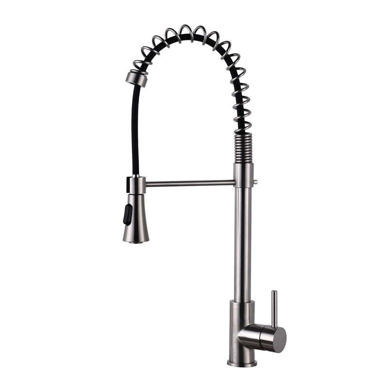  Pull Down Kitchen Faucet, Single Handle High Arc Spring Sink Faucet with Flexible Spray Head, Brushed Nickel