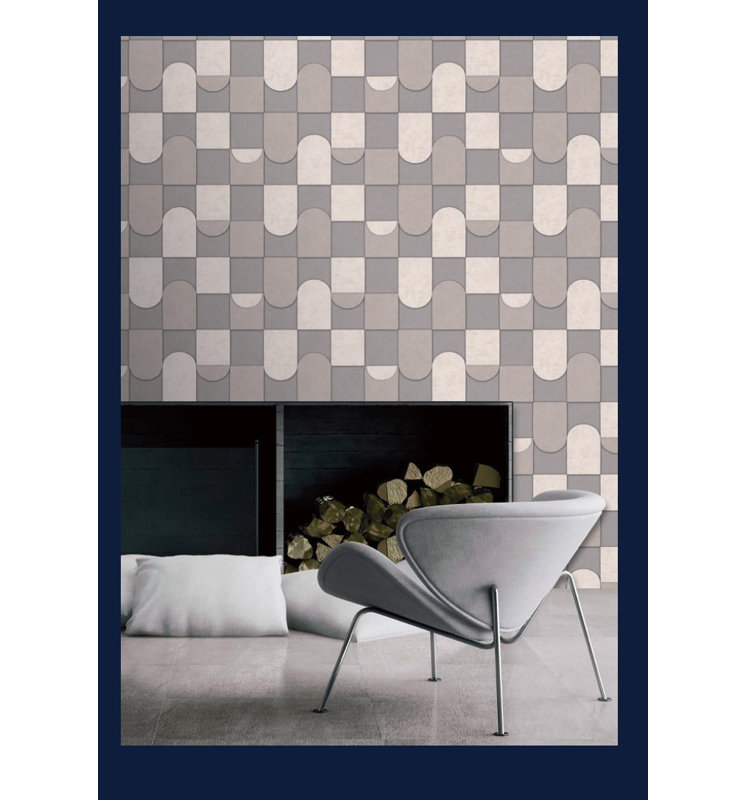 Papier peint Dayven Patchwork, Gris / Beige