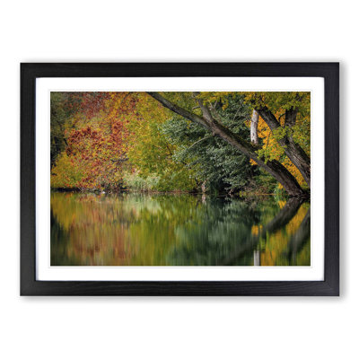 Landscape Autumn Forest Lake Reflection Framed Photographic - Framed Print