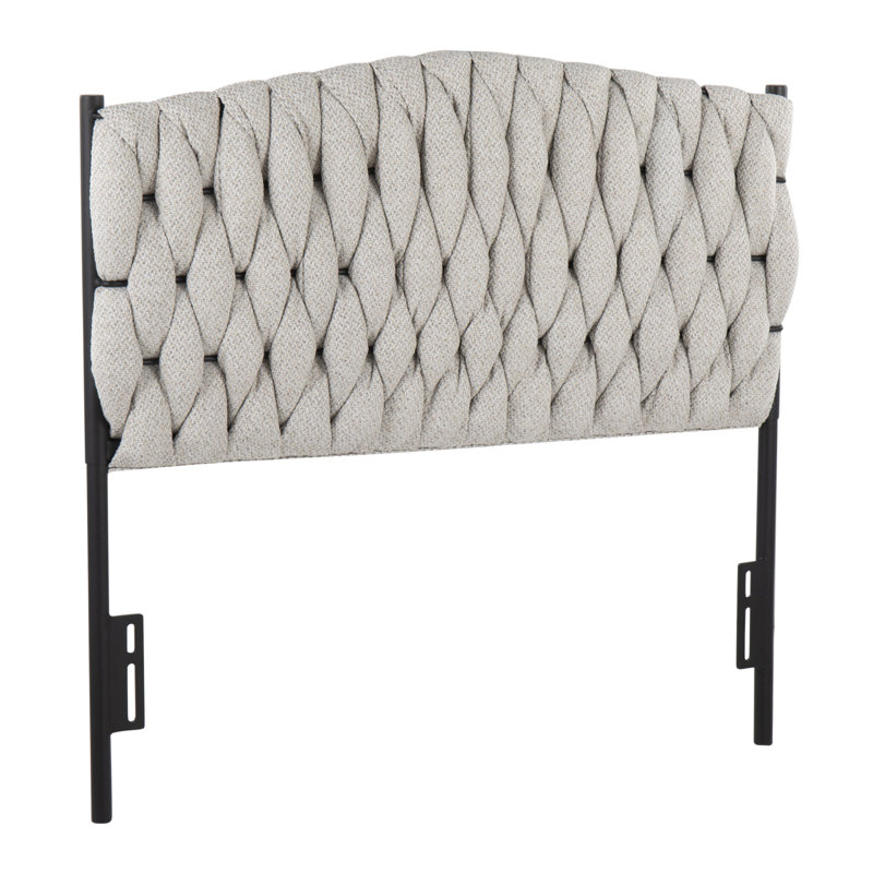 Braided Matisse Twin Size Headboard In Black Metal And Cream Fabric By Lumisource, Cream
