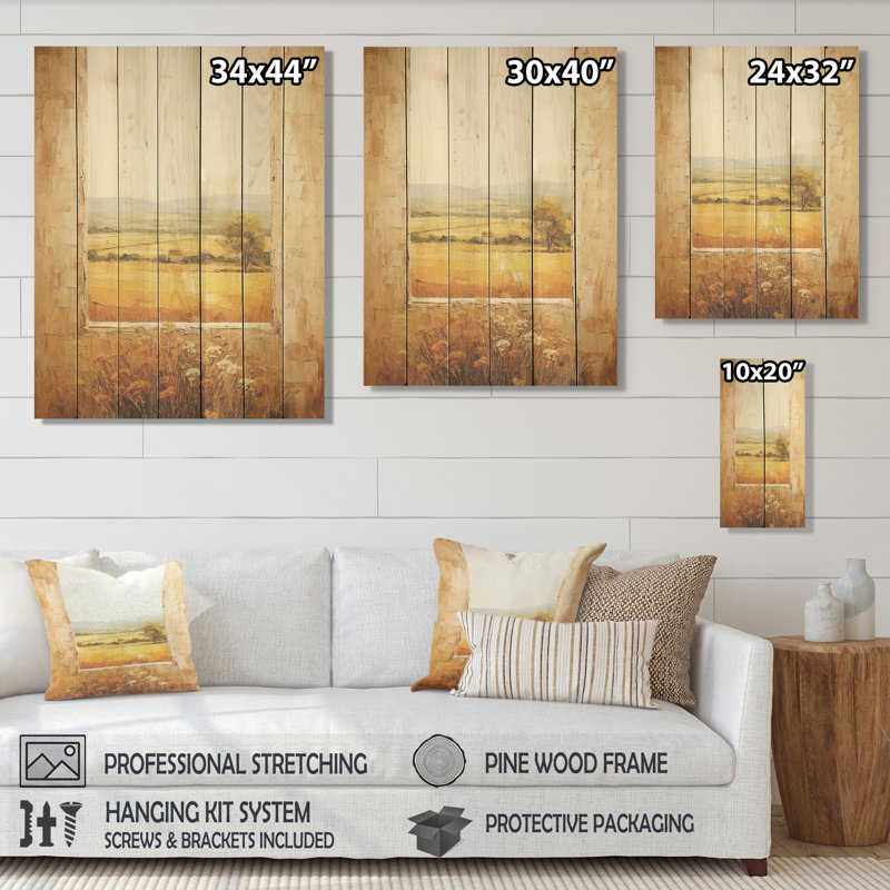 Summer Meadow Horizon Farmhouse Windows I - Fenêtres de ferme sur impression sur bois, H 20 po x l 10 po