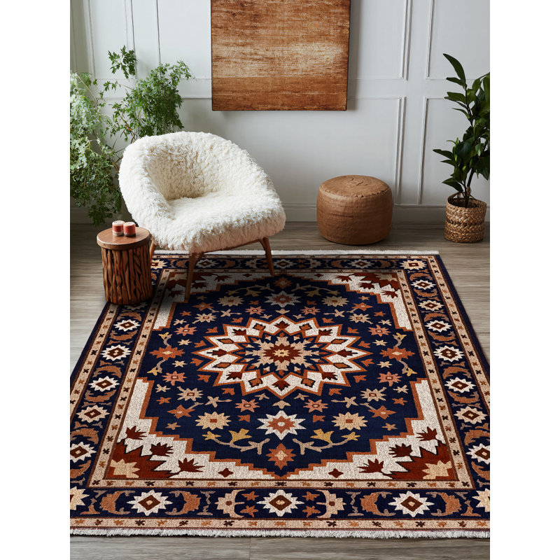 Tapis marocain beige / brun en coton et polyester à imprimé numérique Albasa Collection, Rectangle 3 pi 4 po x 6 pi 7 po