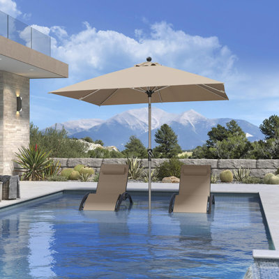  8' x 8' Square Patio Umbrella with Tilt Adjustment, Outdoor Table Umbrella Champagne Aluminum Frame, Market Umbrella Pool Umbrella for Deck Garden, Patio, or Lawn