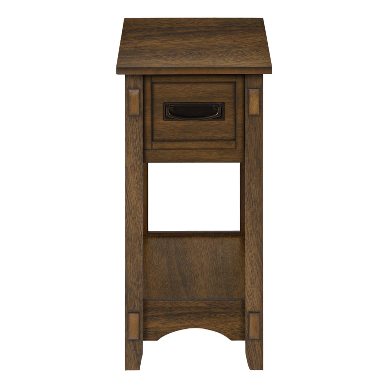 Table d'appoint, table de bout, table d'appoint, table de chevet, 2 niveaux, étroit, tiroir de rangement, placage brun