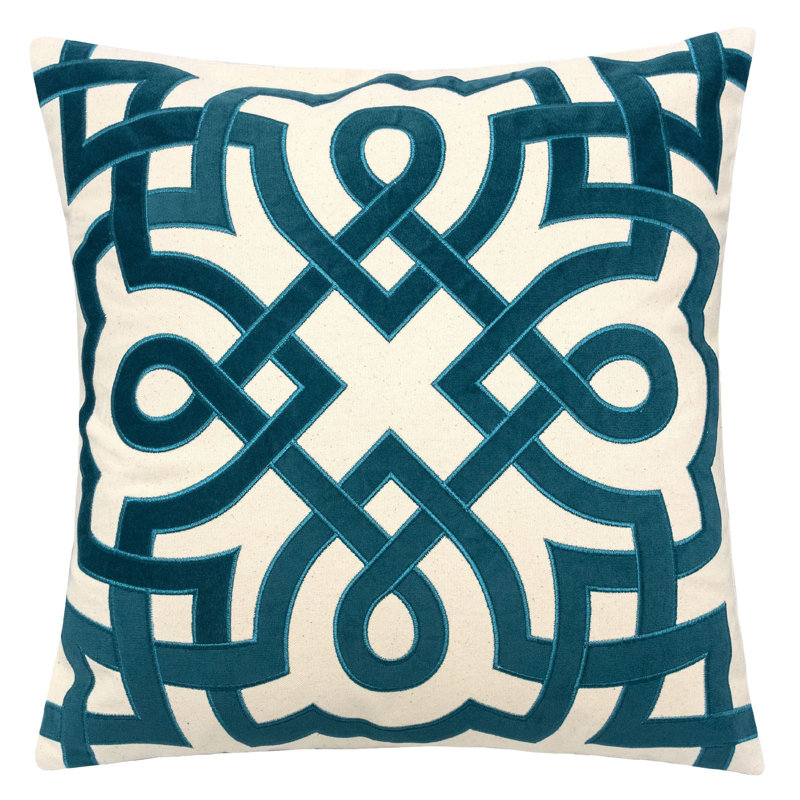 Geometric Cotton Outdoor Throw Pillow, Cerulean