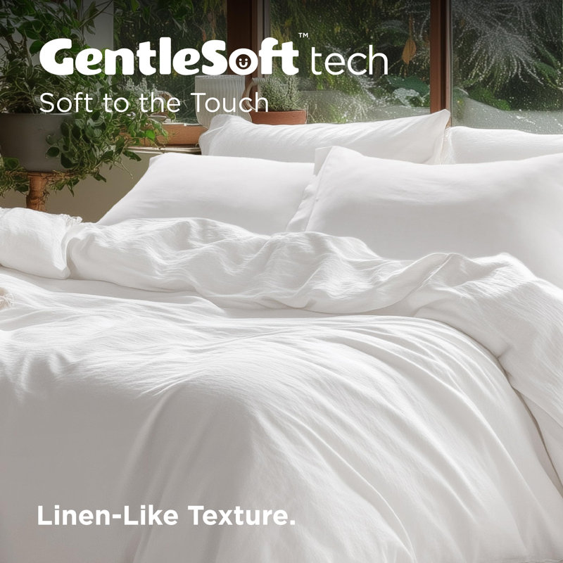 Bedsure 100% Washed Cotton Duvet Cover Set, Oversized King Duvet Cover + 2 Shams(20"*36"), Bright White