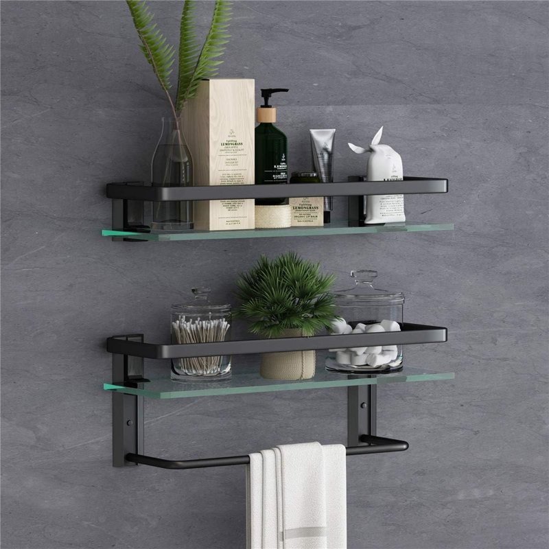 Glass bathroom shelf with towel rack