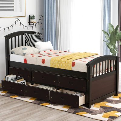 Lit simple en pin massif avec tiroirs, ton, base de matelas à 10 lattes, apte à