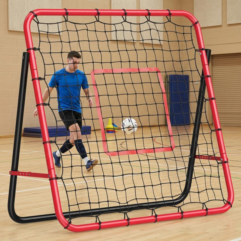 Filet de rebond de soccer ajustable 3,7 pi x 3,7 pi - Entraîneur de rebond robuste en acier pour la cour et le terrain, résistant à la rouille
