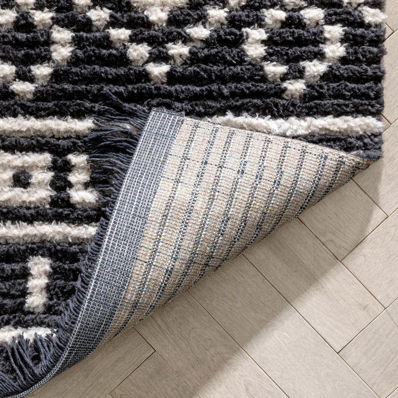 Maya Black and White Synthetic Handmade Area Rug