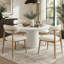 Ensemble de salle à manger moderne de 5 pièces comprenant une table ronde de 119 cm (47 po) avec pied central et 4 chaises rembourrées en tissu bouclé à dossier incurvé, idéales pour la cuisine et la salle à manger.-106792430-106792432-106792433