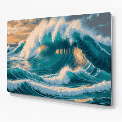 Hawaiian Breaking Waves, art mural en métal bleu