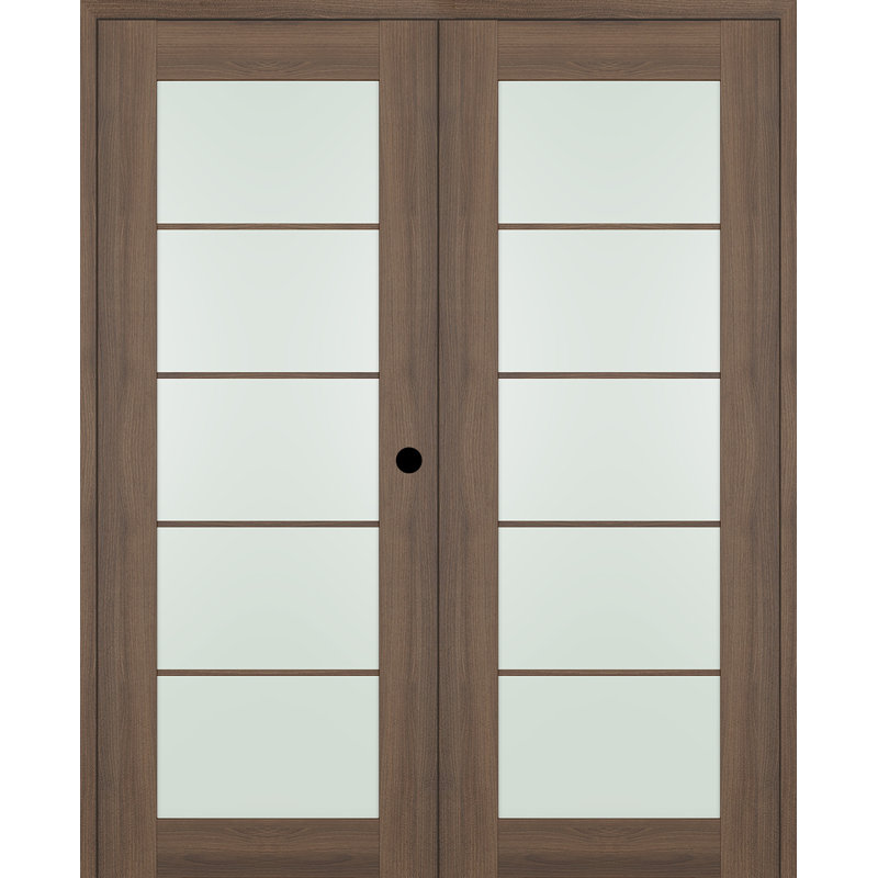 Pecan Nutwood Medium Brown Frosted Glass Composite Double Prehung French Door