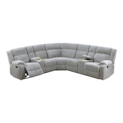 Fur-Like Corduroy Upholstered U-Shaped Power Motion Sectional With Console