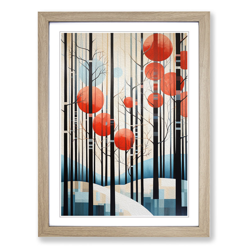 Winter Forest Constructivism No.2 - Single Picture Frame Print on Wood, 46cm H x 34cm W x 2cm D, Oak