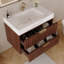 Meuble-lavabo flottant mural moderne avec plateau en pierre frittée et tiroirs à fermeture en douceur Lumifloat-133529636
