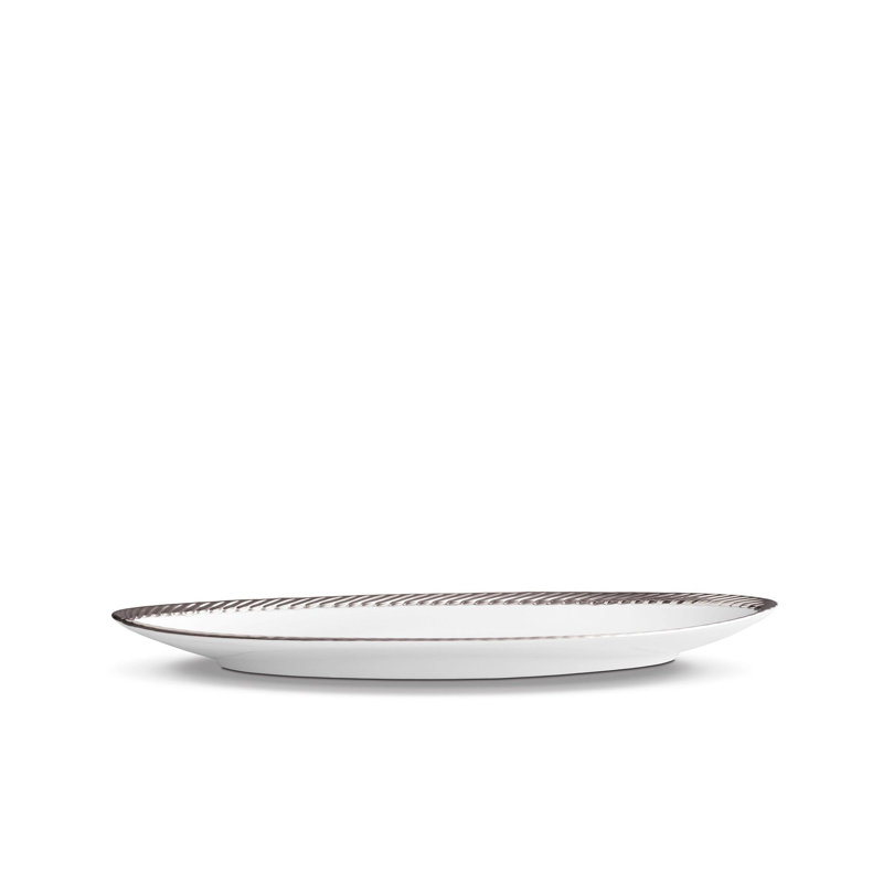 Corde Oval Platter, 1.5" H x 14" L x 7" W, White/Platinum