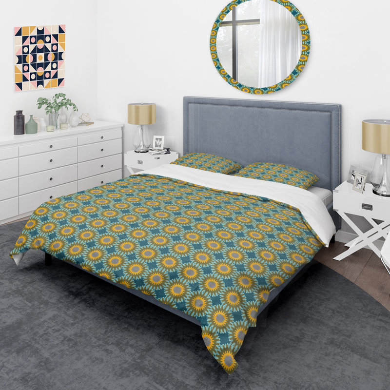 King Size Blue and Yellow Microfiber Duvet Cover Set
