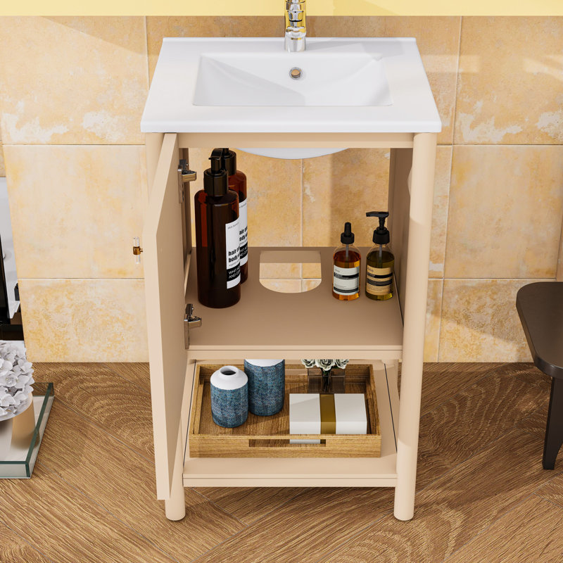 Meuble-lavabo de salle de bain avec lavabo en céramique et porte à fermeture douce