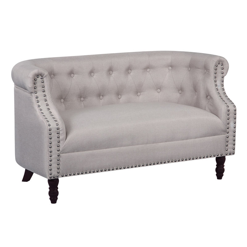Acworth 54" Linen Rolled Arm Chesterfield Loveseat, Beige