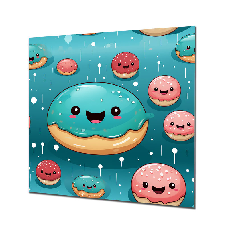 Art mural en métal rose et bleu Donut Kithchen, H 16 po x l 16 po