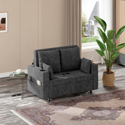 Canapé-lit escamotable 3 en 1, causeuse convertible 56 po avec porte-gobelets et recharge USB