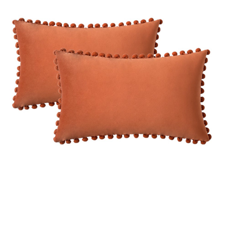 Velvet Pillow Cover, Orange, Rectangle 14" x 20", Polyester