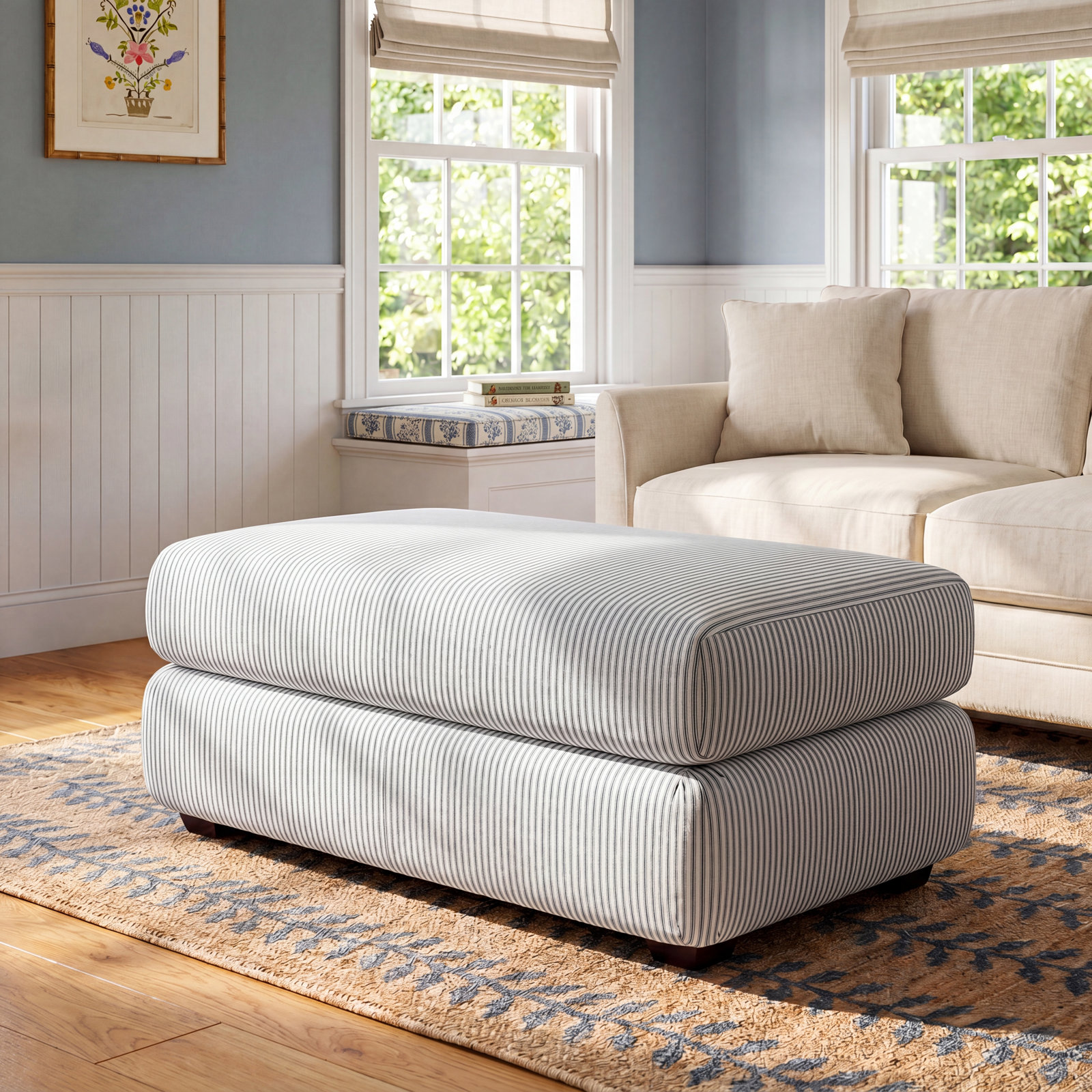 Emilio 49" Cotton Upholstered Ottoman, Bayou Flame