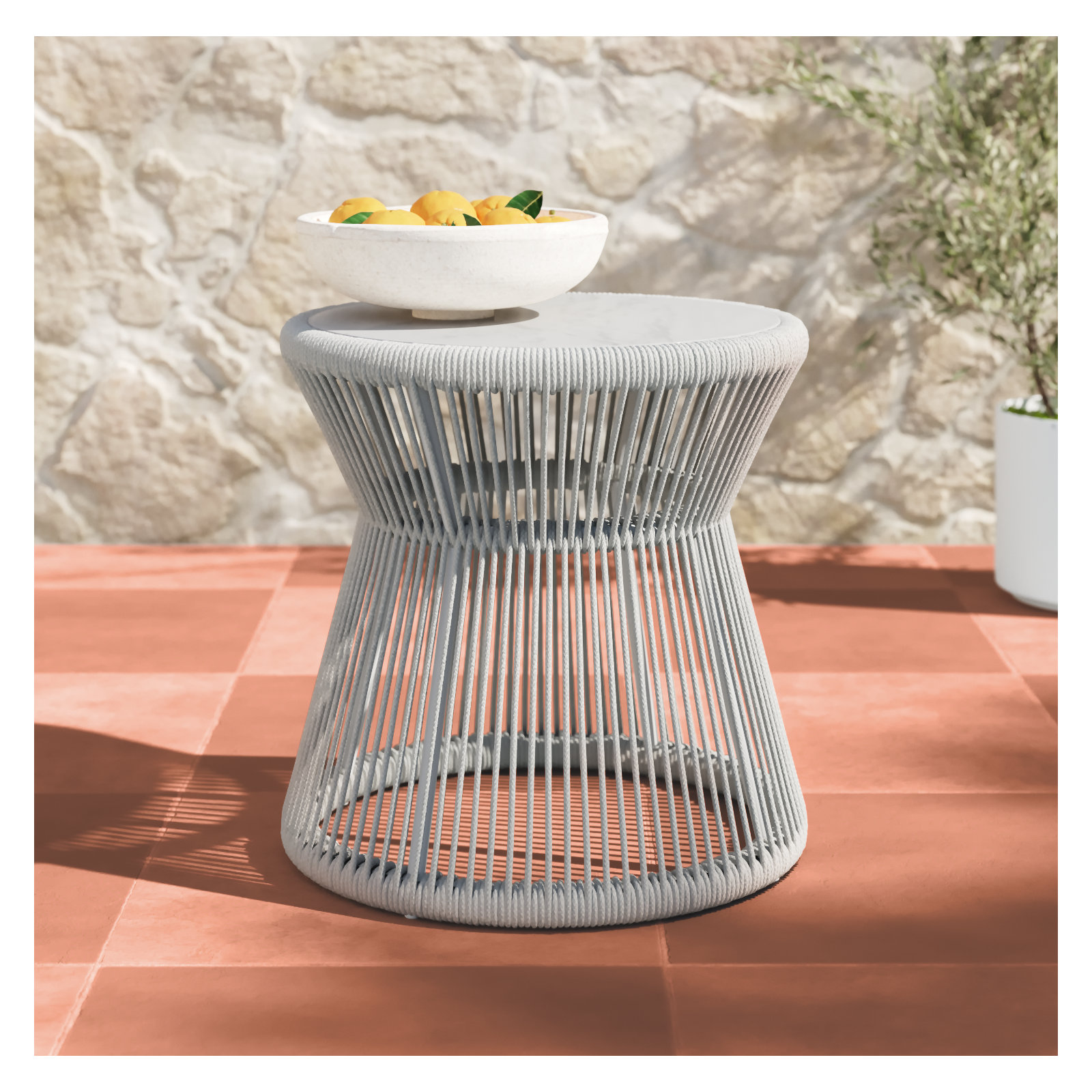 Renfri 20.28'' Stone Outdoor Side Table, Silver Gray