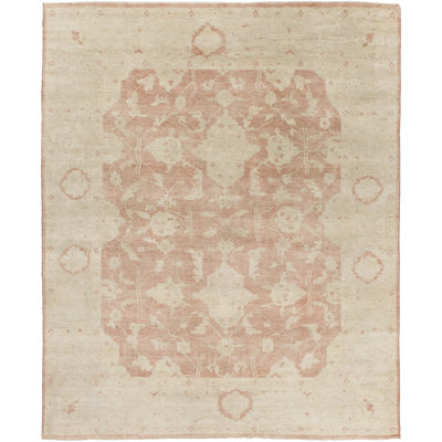 Normandy Wool Oriental Area Rug in Taupe/Red