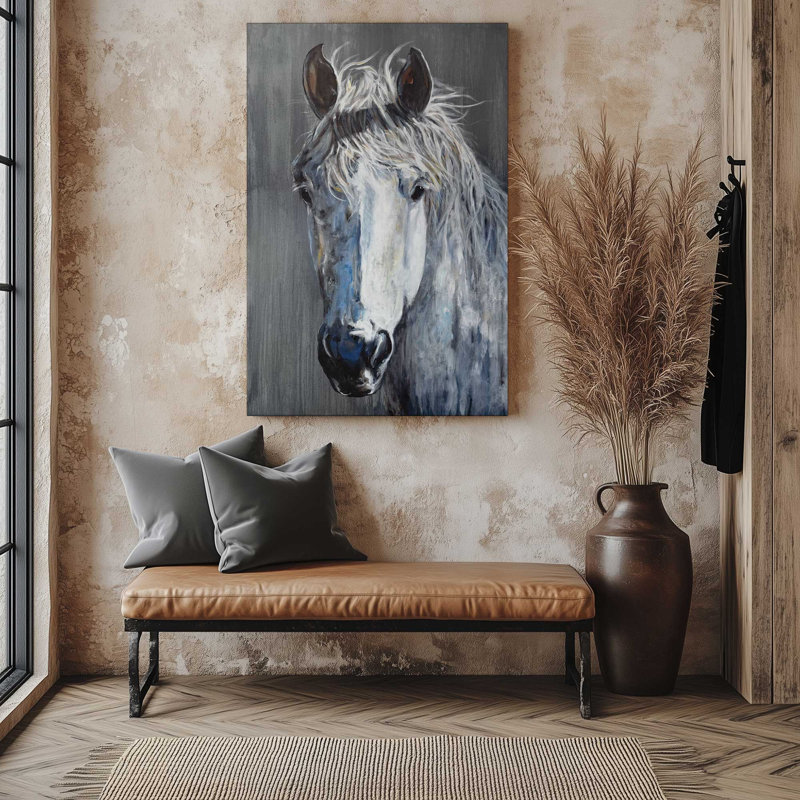Équitation sur toile grise, Toile tendue, H 18 po x l 12 po x P 1,25 po