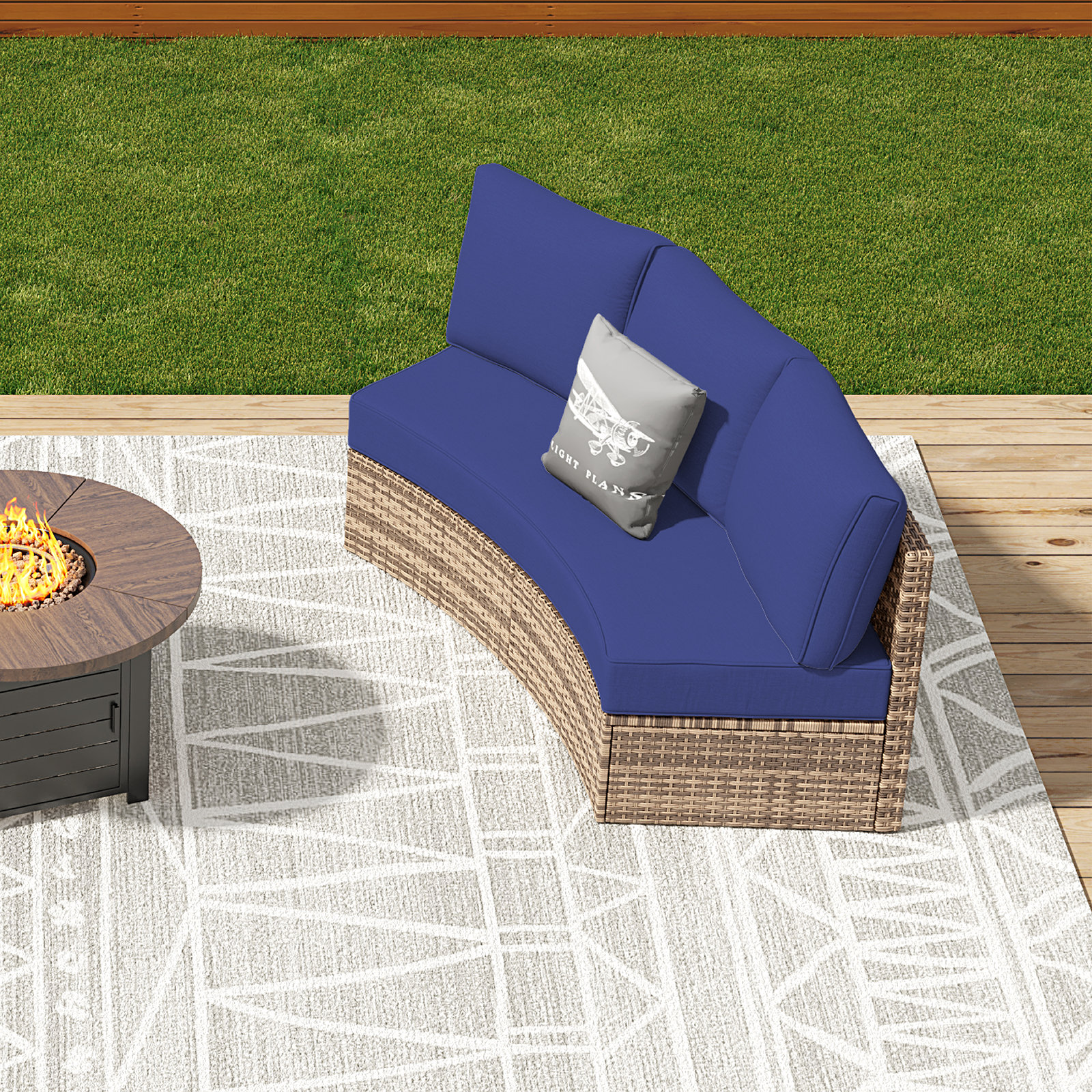 Ebern Designs 3 Piece Patio Furniture Sets, Half-moon Sectional Round ...