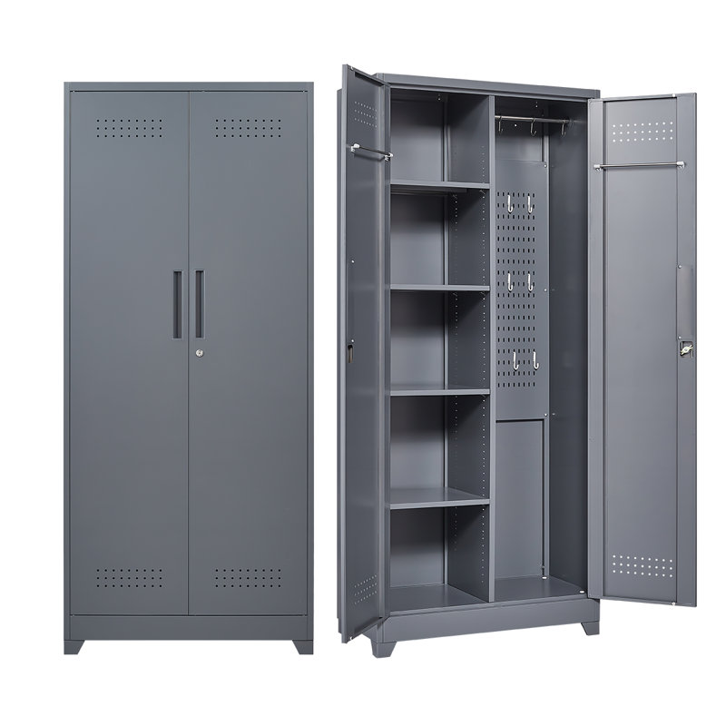 Large Steel Tool Storage Cabinet With Reinforced Frame, Anti-Rust Surface,Lockable Doors&Adjustable Shelves, Gray