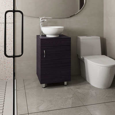Meuble-lavabo autoportant de 18 po de large avec lavabo en porcelaine Tacna, rangement de salle de bain, noir