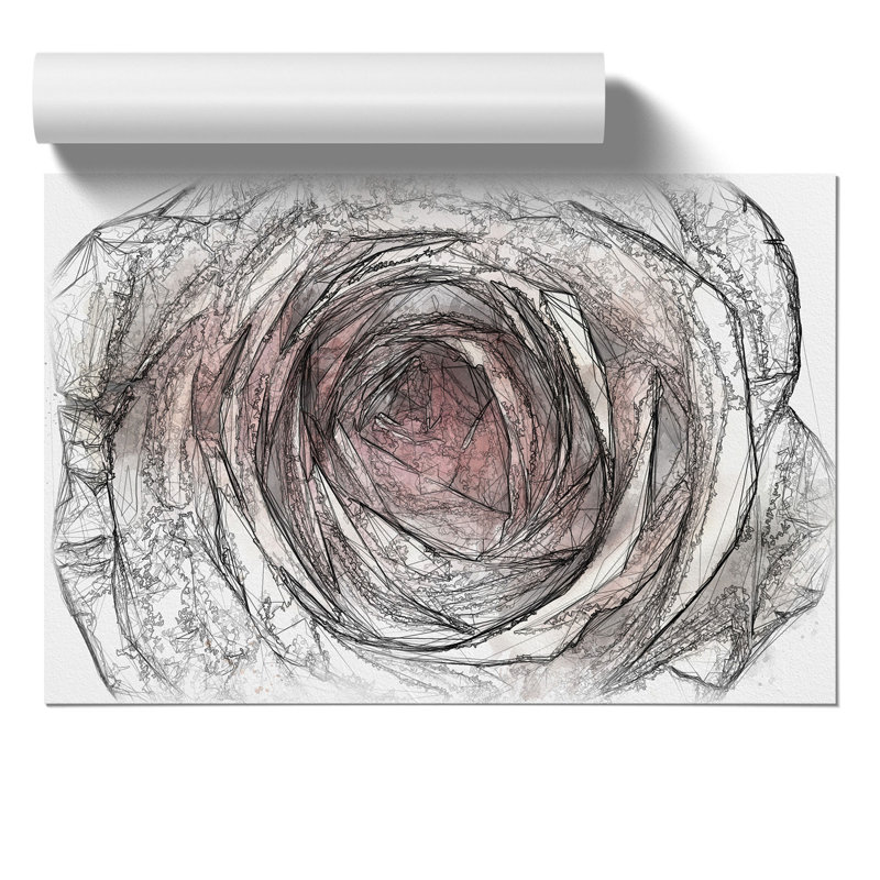 Pink Rose Flower Sketch - Frameless Print, 21cm H x 30cm W x 0.1cm D