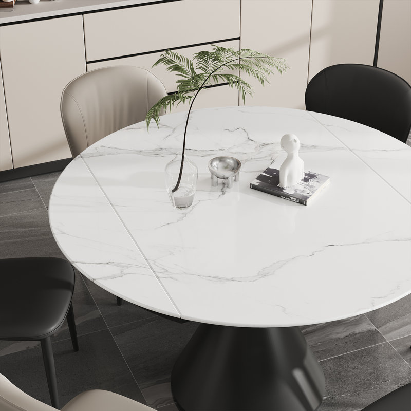Table de salle à manger extensible avec plateau en pierre frittée, Blanc