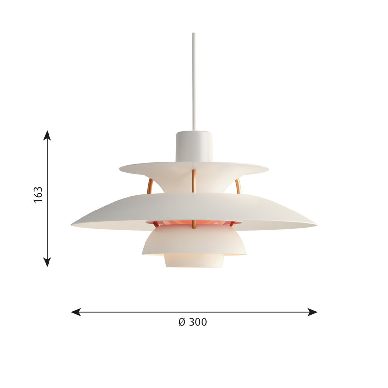 PH 5 1 - Light Pendant, Modern White, 6.4" H x 11.8" W x 11.8" D