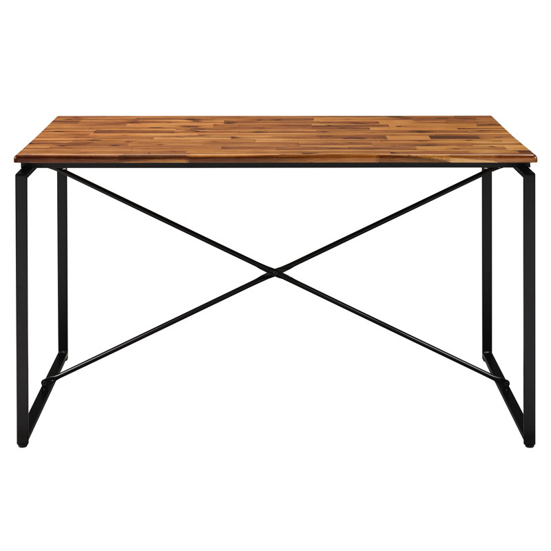 Table de salle à manger de style industriel avec base en métal et plateau en bois, H 28 po x l 30 po, L 47 po, bois massif chêne noir, design industriel, 28 po x 30 po x 47 po
