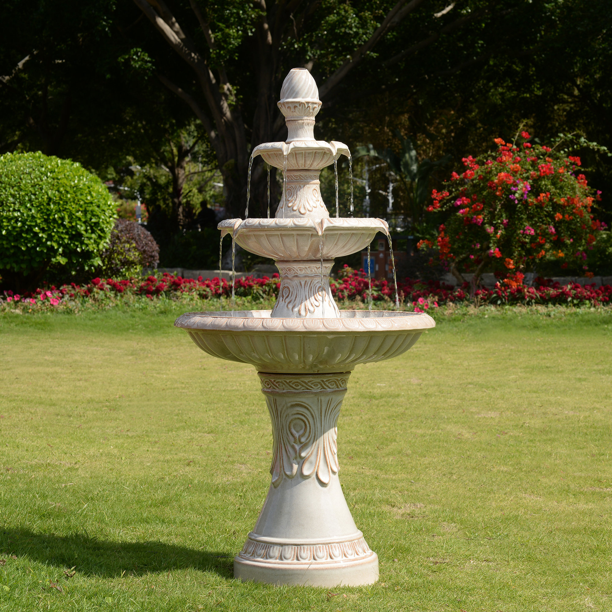 Shiloh 3 Tier Ceramic Fountain - Elegance, No Lights, White