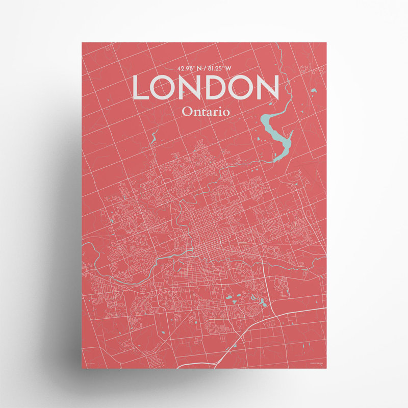 London Ontario City Map In Maritime - No Frame Print, 24cm H x 18cm W x 0.05cm D