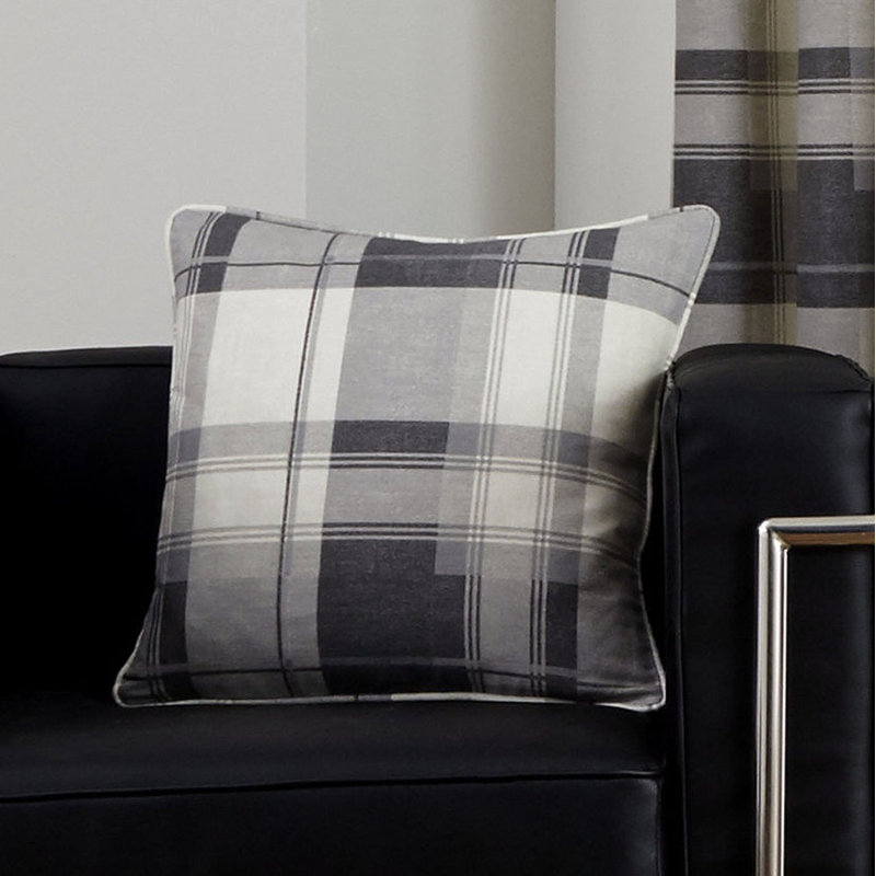 Plaid Square Cushion Cover, Slate, Polyester